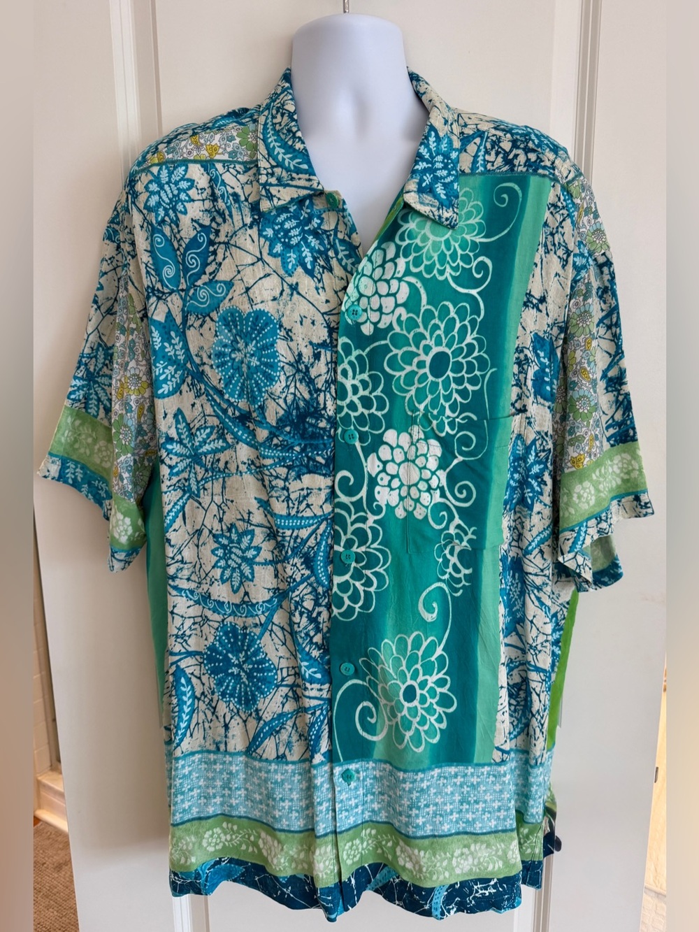 Jams World Men’s Hawaiian Aloha Short Sleeve Shirt, XXL, “Jade Mist”, Great Cond
